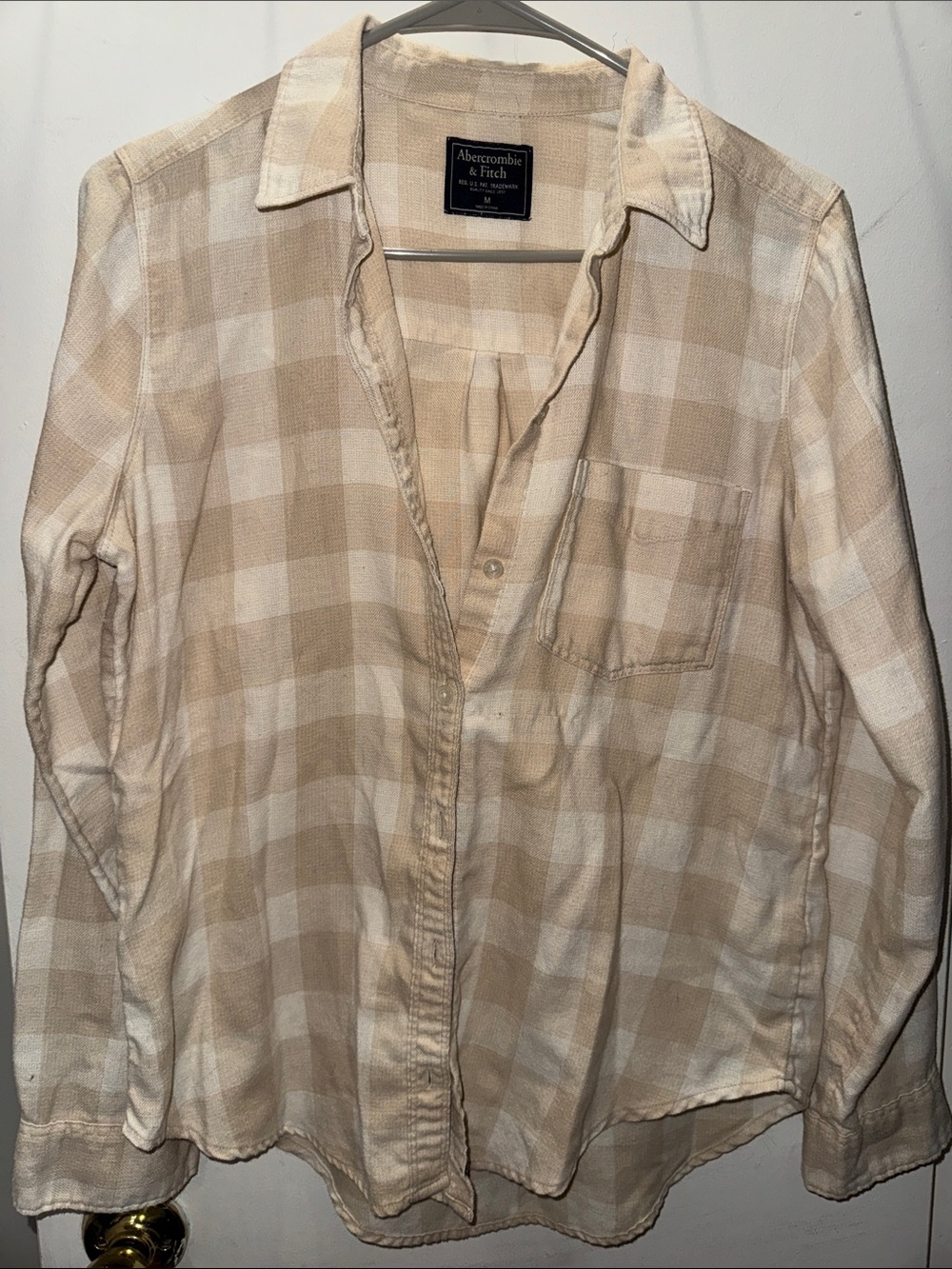 Abercrombie & Fitch Beige and Cream Plaid Button-Down Shirt